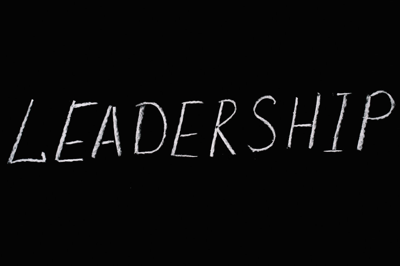 The word "Leadership" written on a blackboard