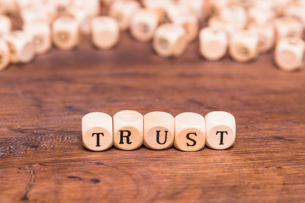 Credibility: Trust written on wooden blocks.