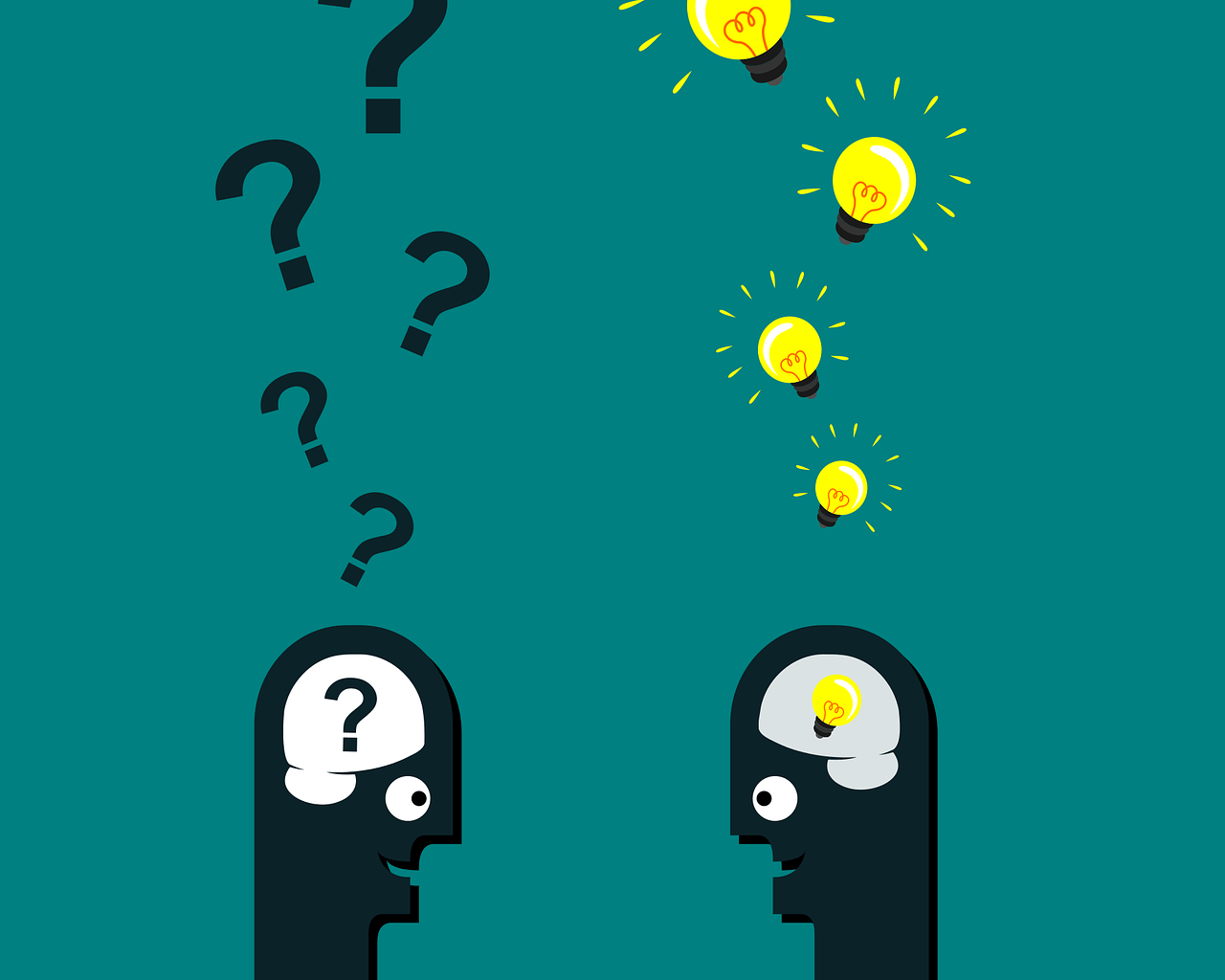 Questions and ideas concept on a plain background