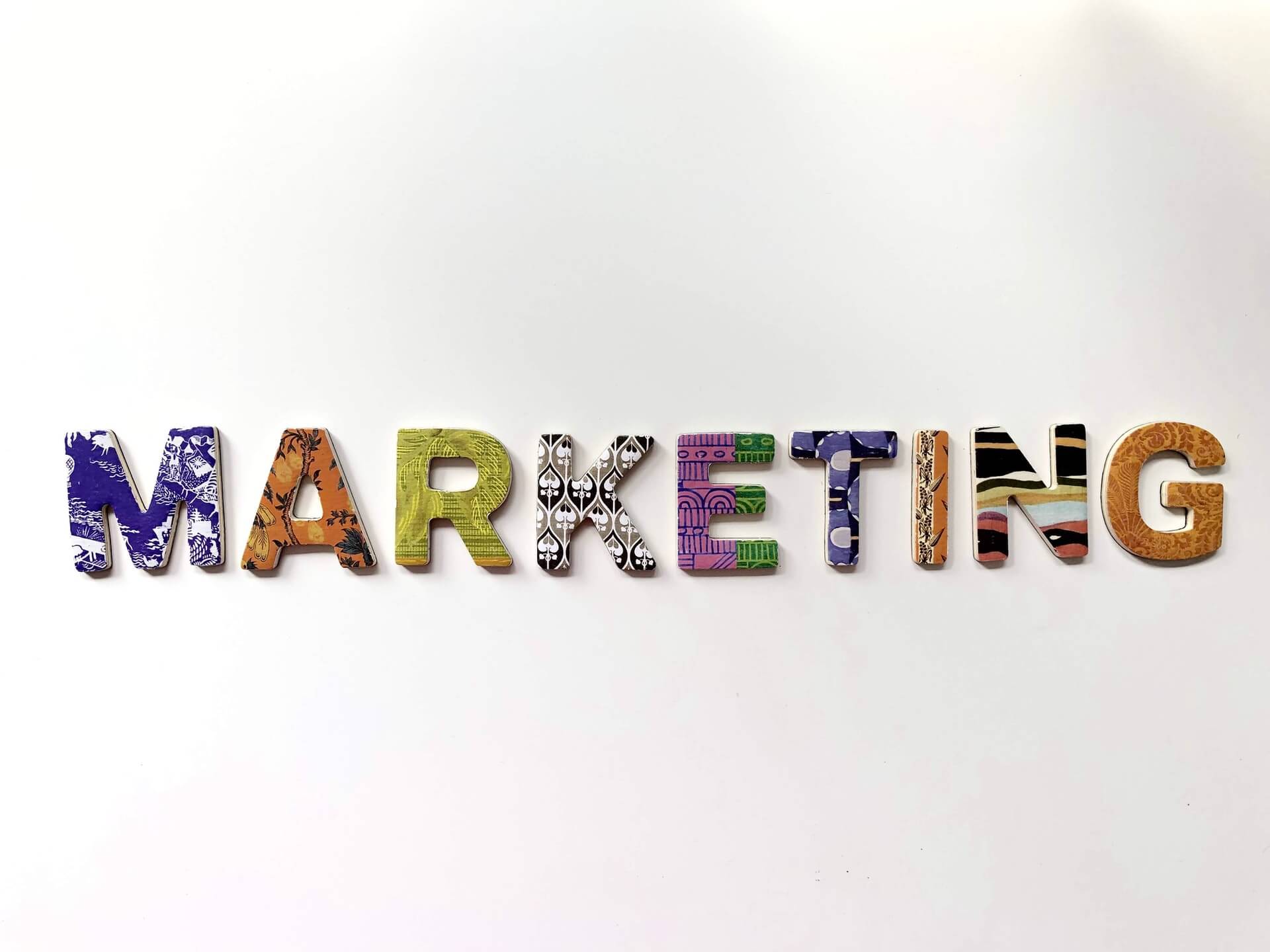 Marketing written in colored letters.