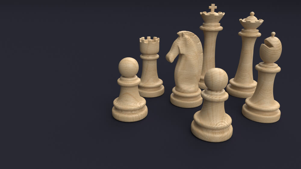 Classic wooden chess board pieces