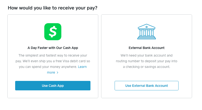 Square payroll's payment options