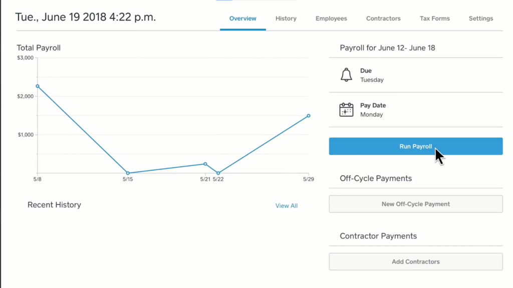 Screenshot of Square Payroll Run Payroll