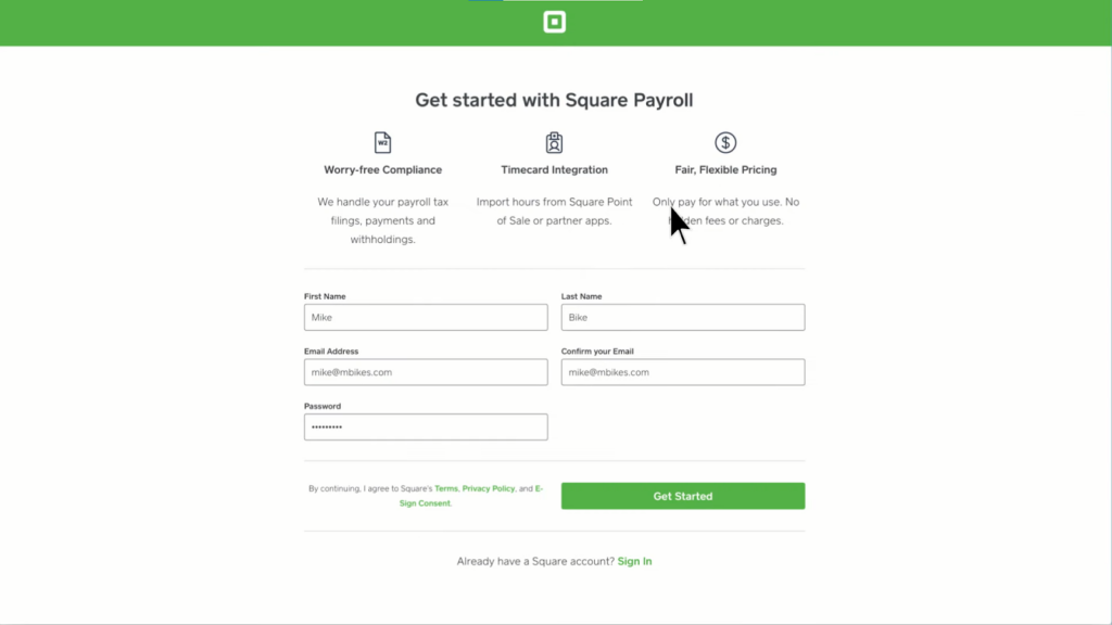 Screenshot of Square Payroll personal information page