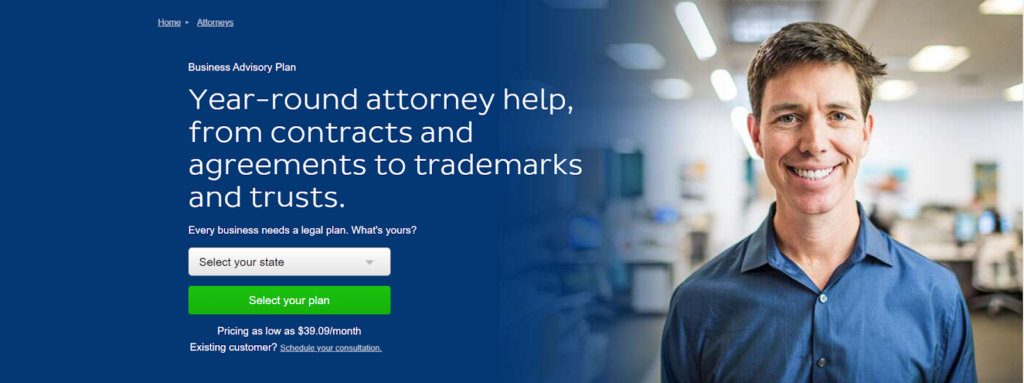 Screenshot of LegalZoom Prepaid Business Advisory plan page