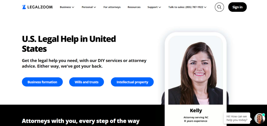 Screenshot of LegalZoom homepage
