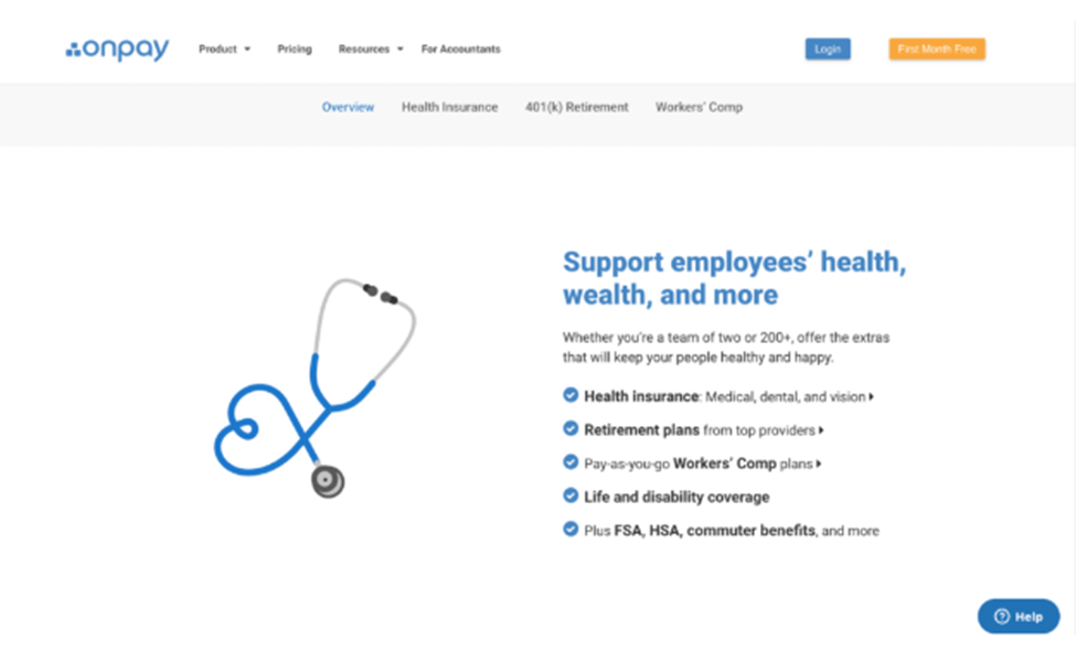 Screenshot of OnPay Payroll HR Overview page