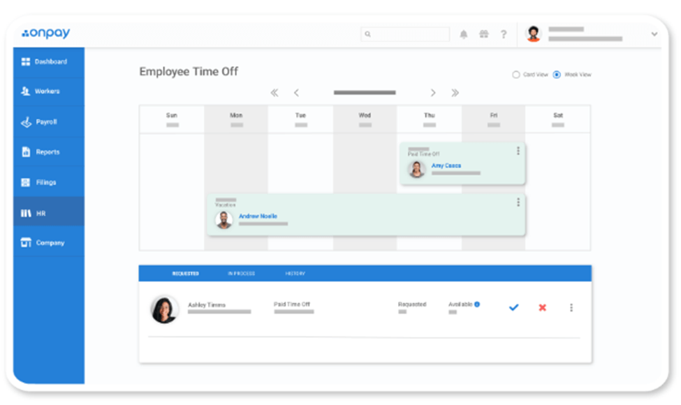 Screenshot of OnPay Payroll employee time off page