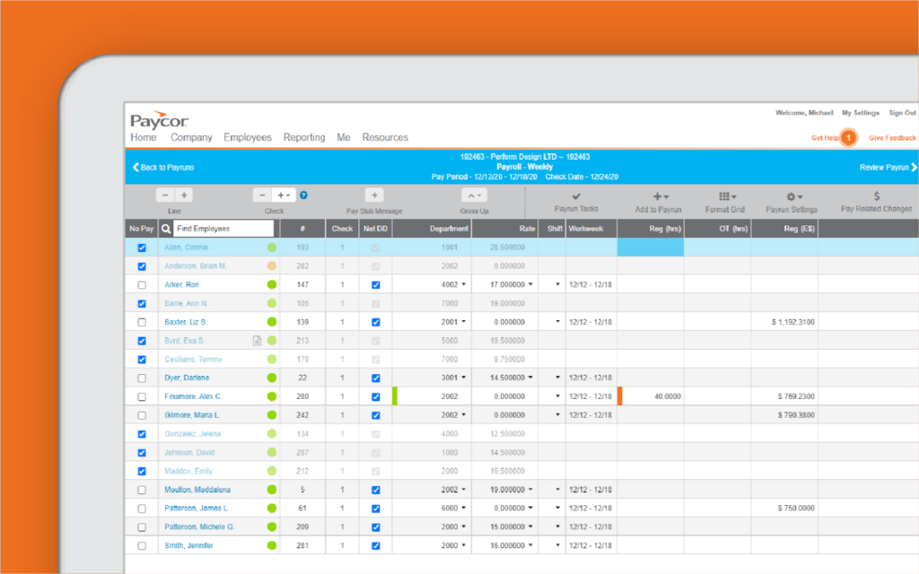 Screenshot of Paycor’s payroll software page