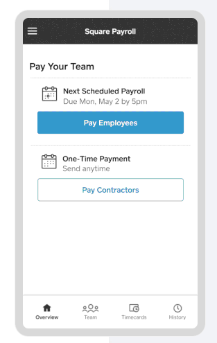 Screenshot of Square Payroll Contractor and Employee Payment page