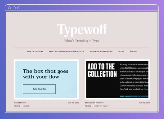 Screenshot of Typewolf homepage