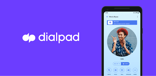 dialpad logo plus dialpad's mobile app view