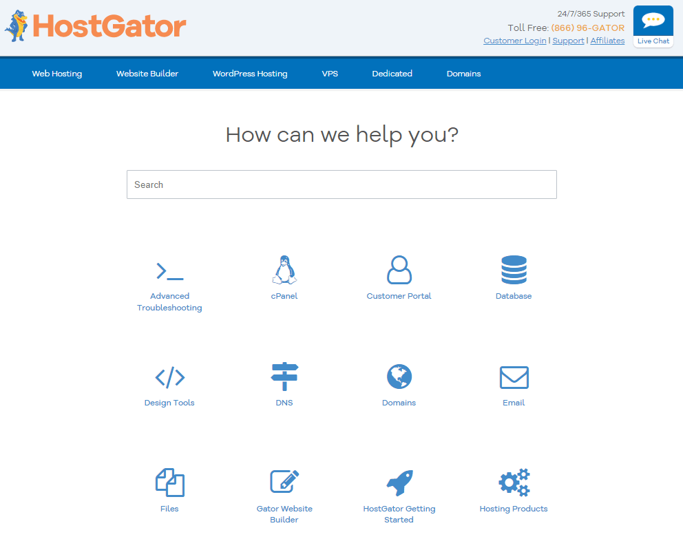 Screenshot of HostGator Knowledgebase page