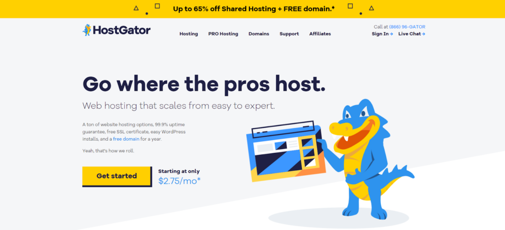 Screenshot of HostGator website homepage