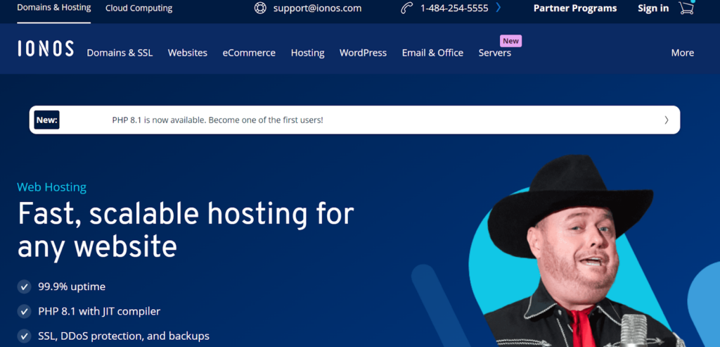 Screenshot of IONOS website homepage