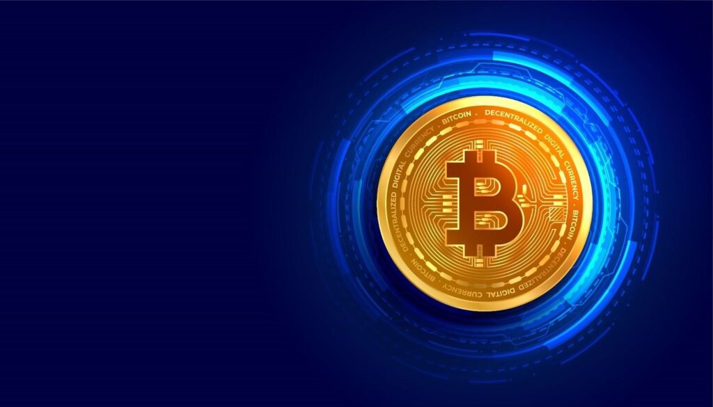 Bitcoin on a bluish background