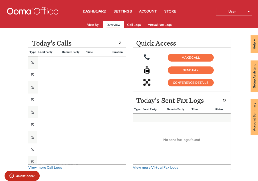 Screenshot of Ooma Office app  dashboard - ooma office review