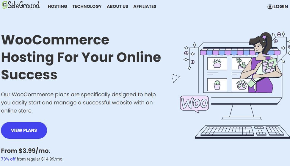 Screenshot of SiteGround WooCommerce Hosting page