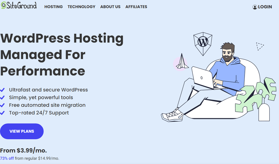 Screenshot of SiteGround WordPress Hosting page