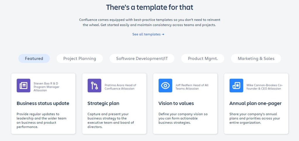 Templates available on Confluence