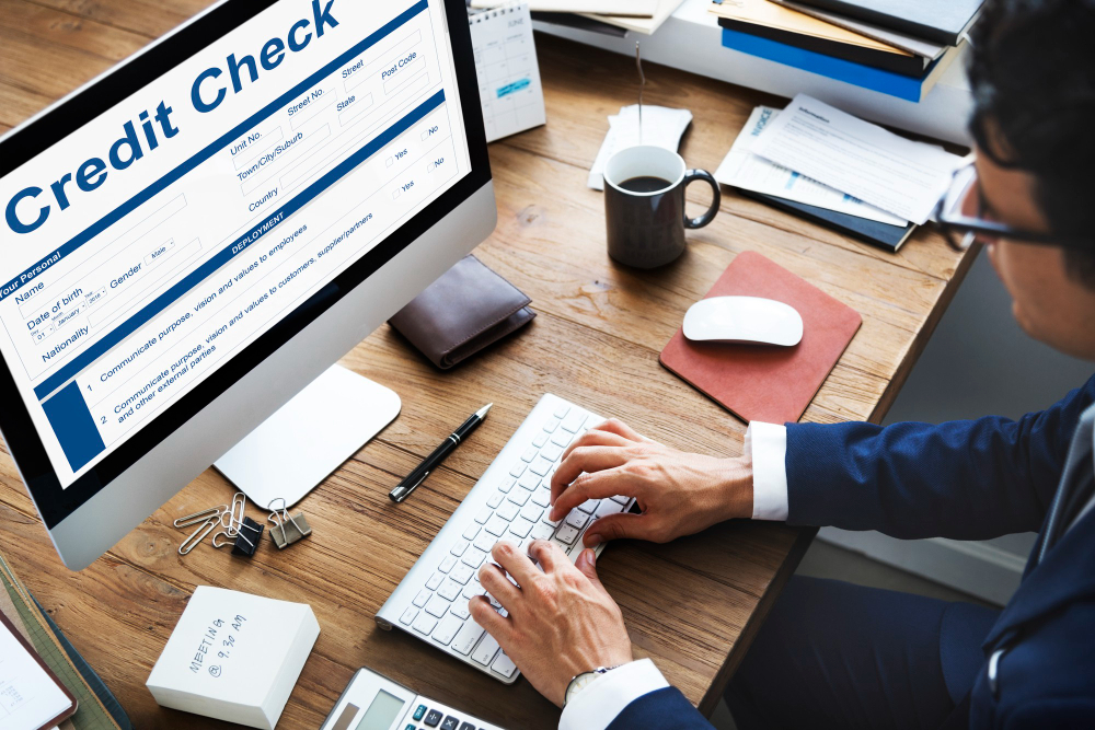 Person checking an online credit check form