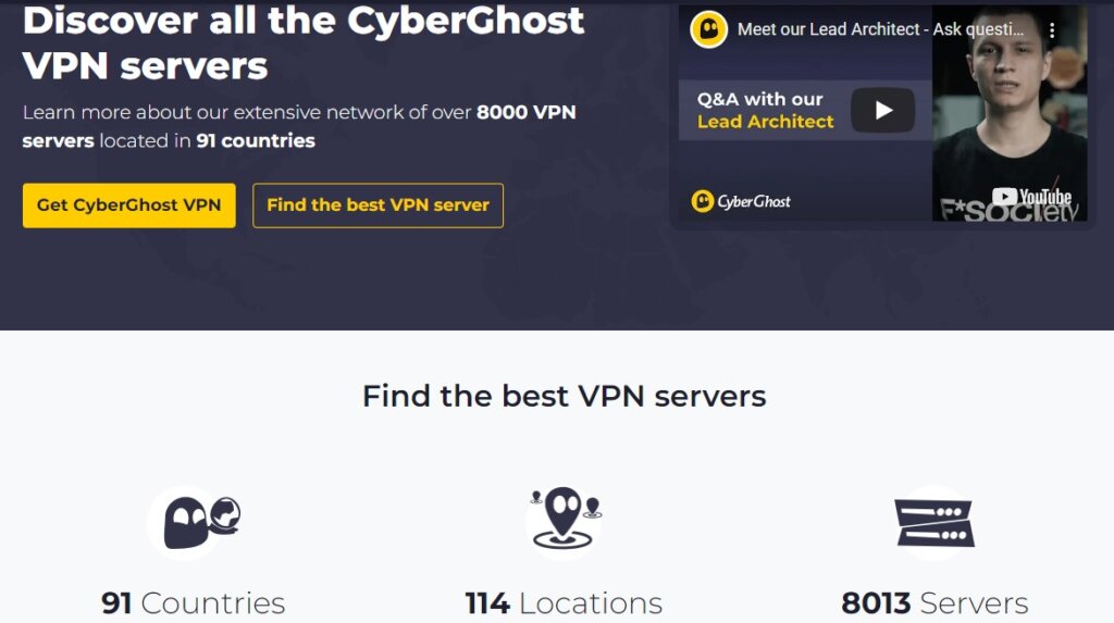 Screenshot of CyberGhost VPN server page
