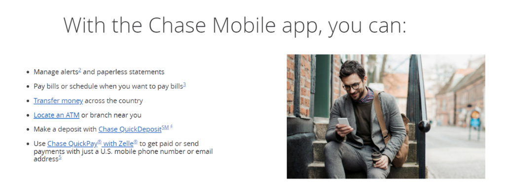 Screenshot of Chase mobile app features - chase bank review