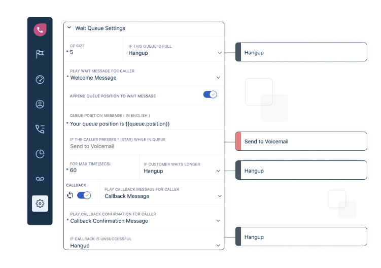 Screenshot of Freshdesk contact center wait queue settings page