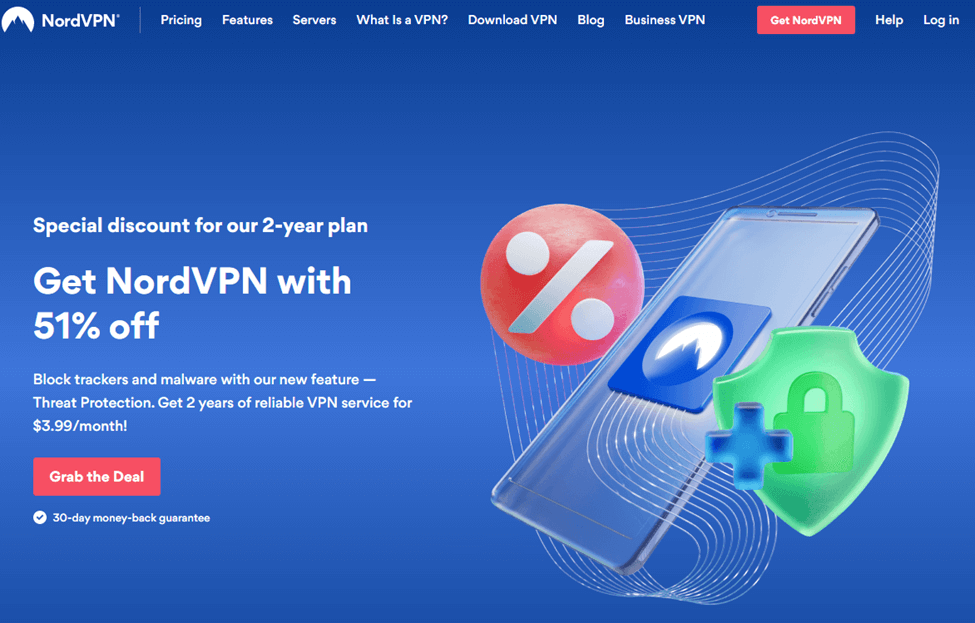 Screenshot of NordVPN Homepage