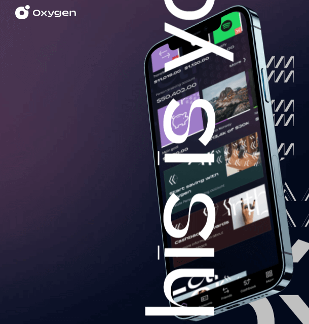 Smartphone with installed Oxygen mobile app displaying Cashback menu icon and other menu options
