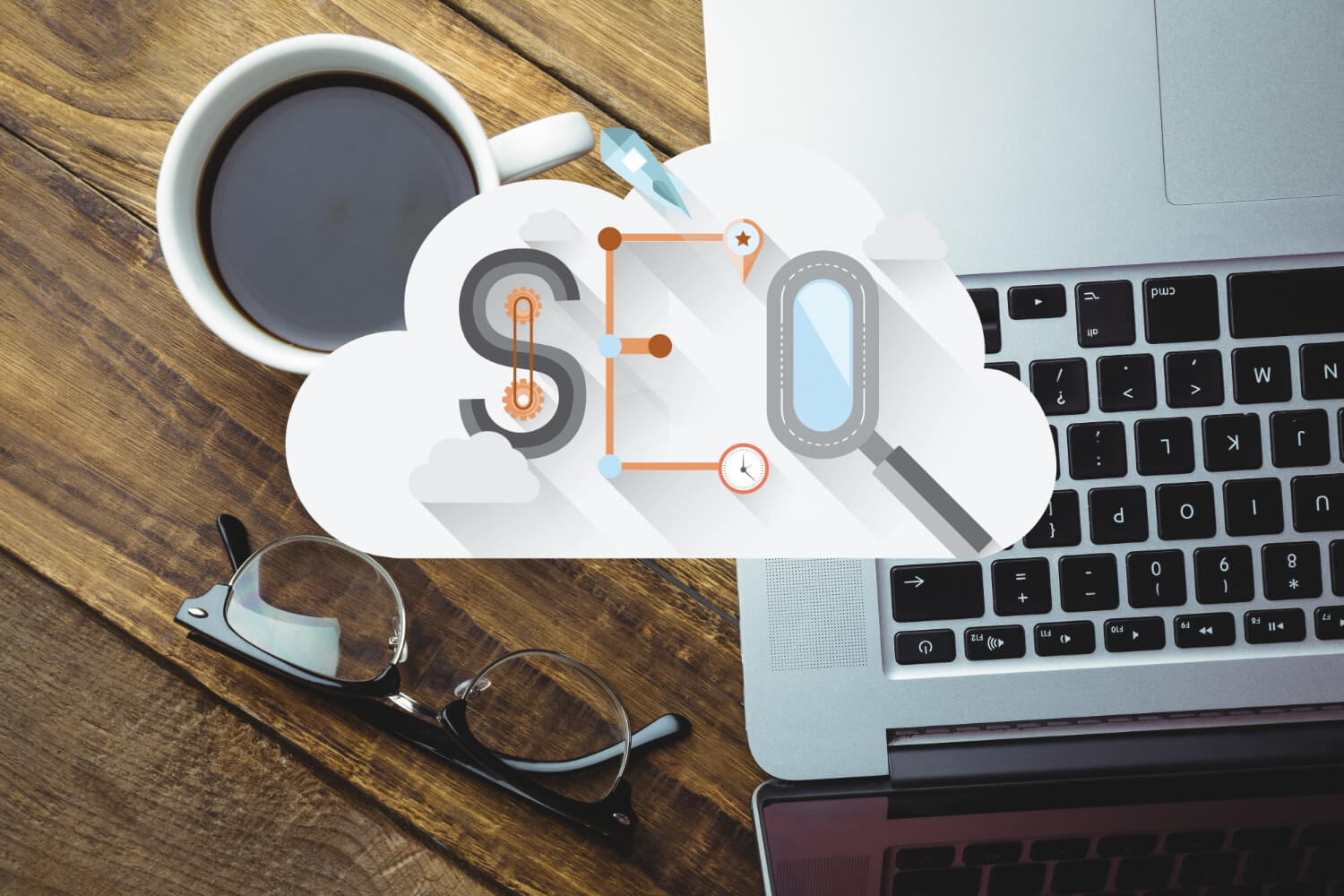 SEO boldly written on a top view cloud