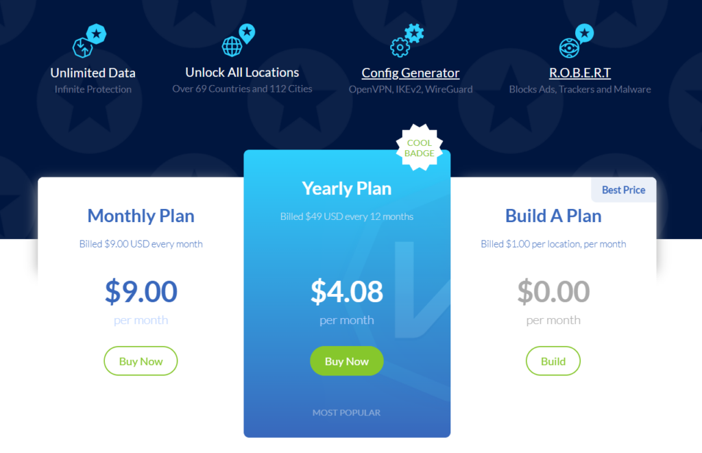 Screenshot of Windscribe pricing plans page