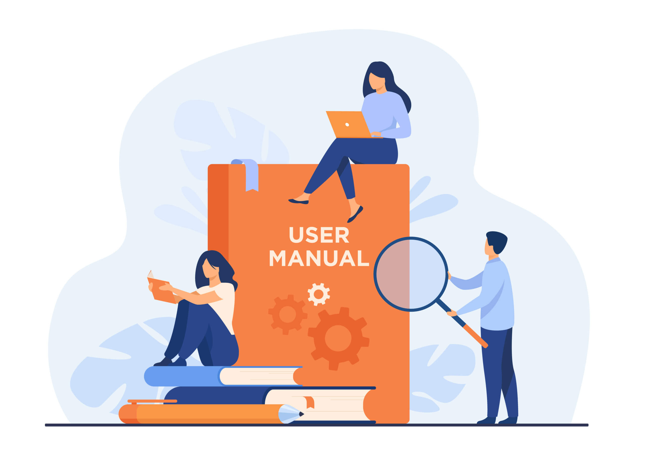 Illustration of people reading a user manual