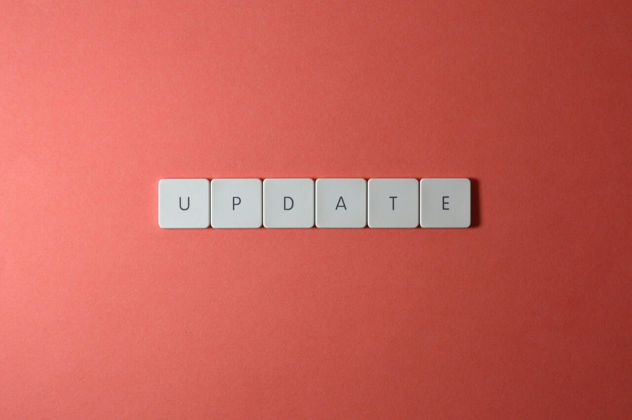 the word update written on a red background