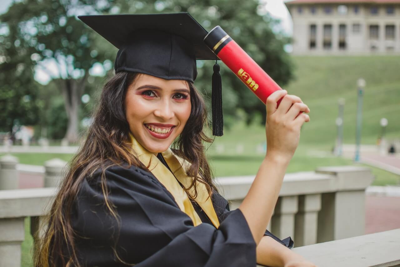 Woman wearing an academic graduation gown