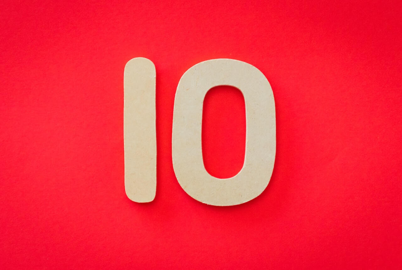 Number 10 written on a red background