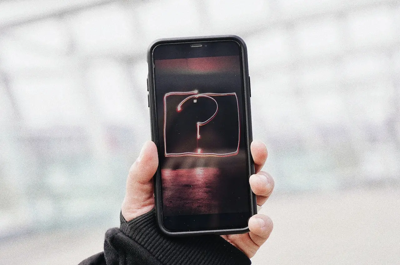 Question mark displaying on a mobile screen