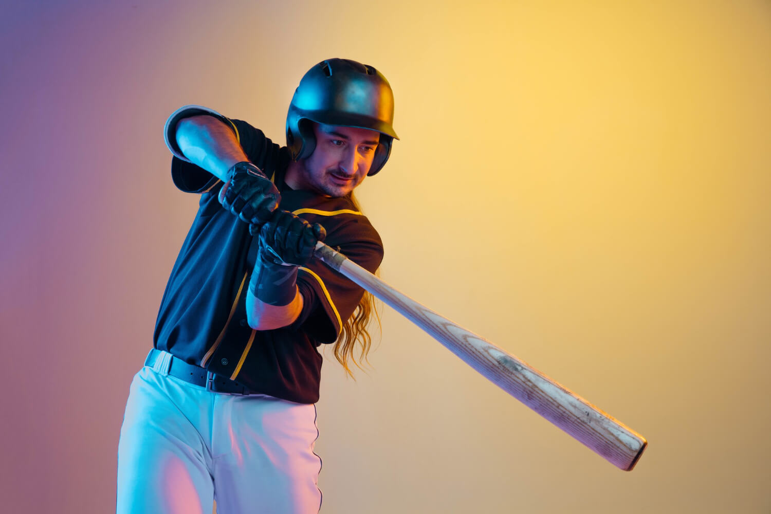 baseball-player-pitcher-black-uniform-posing-confident-gradient-background-neon-ligh