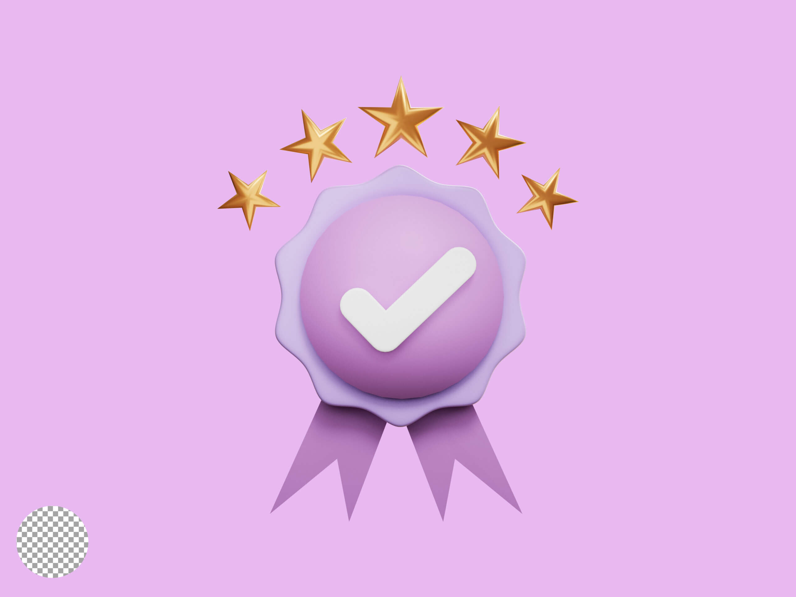 Golden five stars for best quality assurance on a purple background