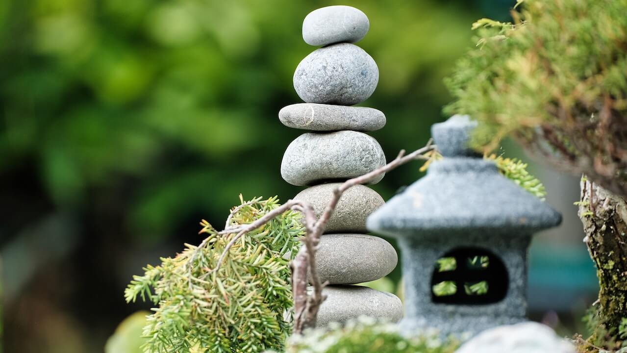 Zen Garden Decoration with Stacked Stones