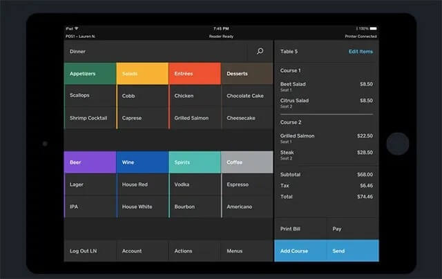 Square POS for restaurant user dashboard