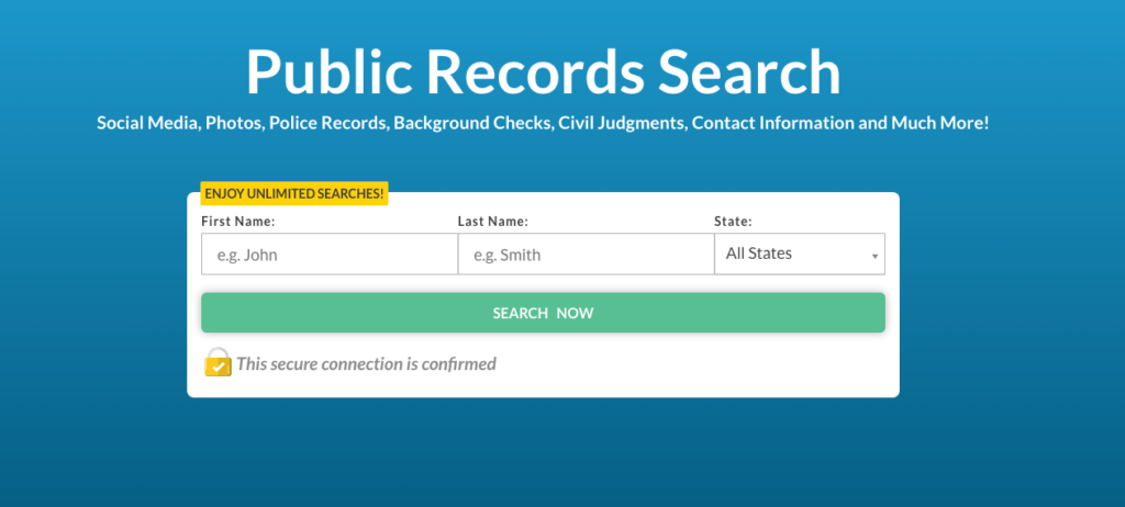 Screenshot of Truthfinder's Public records search 
