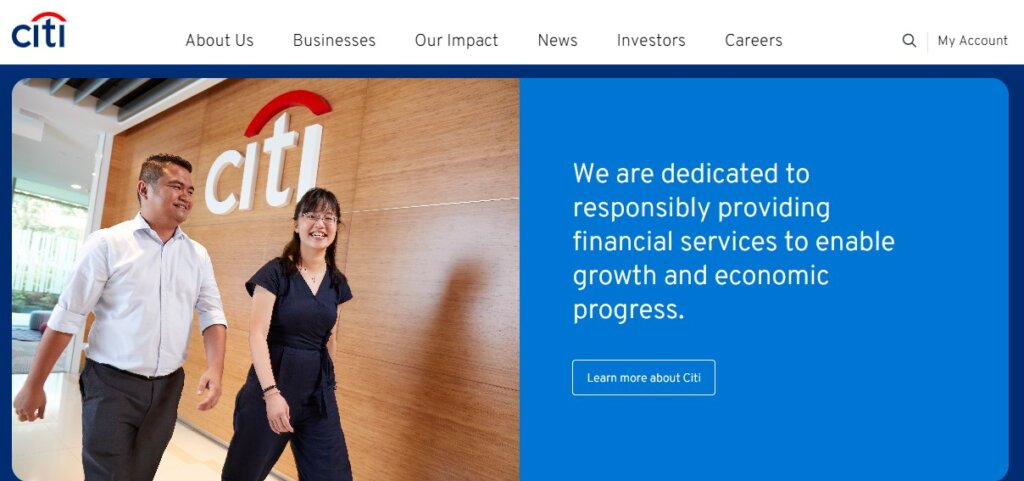 Screenshot of Citigroup website's homepage
