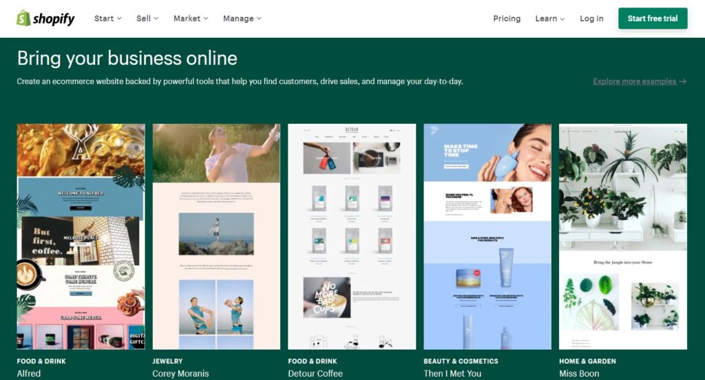 Screenshot of Shopify homepage
