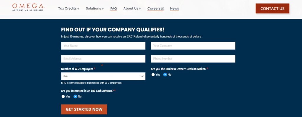 Screenshot of Omega Accounting Solutions homepage