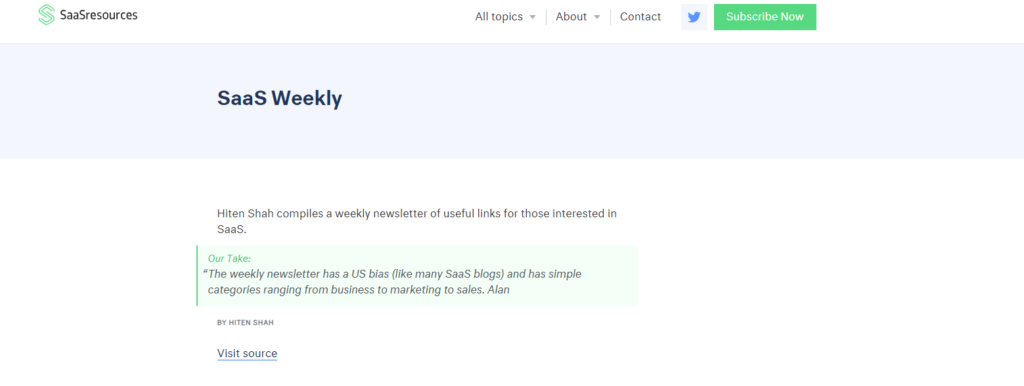 Screenshot Hiten Shah's SaaS newsletter
