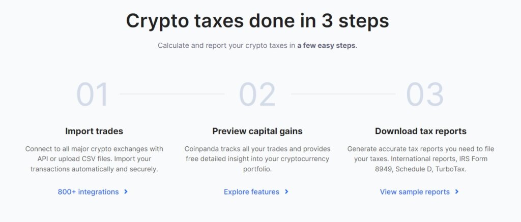 Screenshot of Coinpanda's tax reports steps