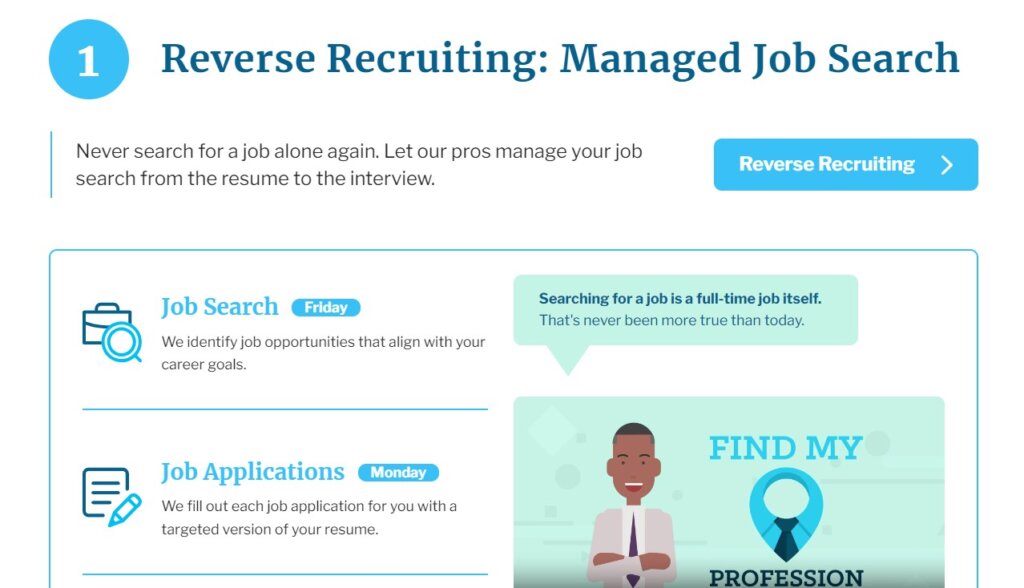 Reverse Recruiting: Screenshot of Find My Profession homepage 