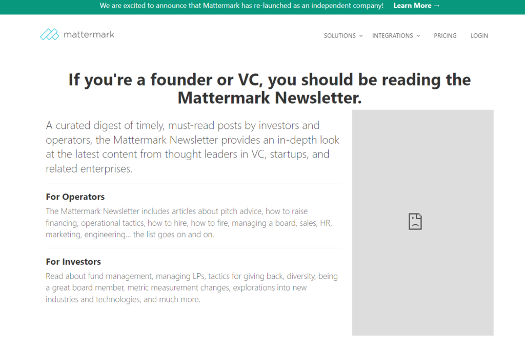 Screenshot of Mattermark newsletter