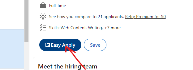 Screenshot of the Easy Apply button on LinkedIn